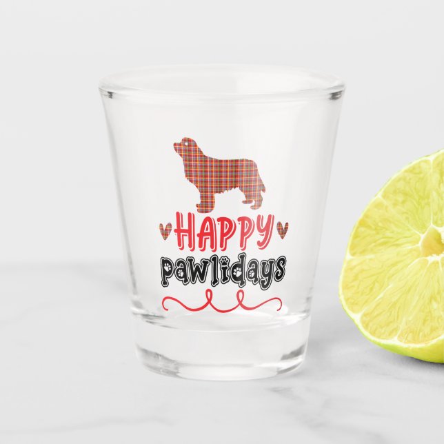 Happy Pawlidays | Funny Word Pun Shot Glass (Front)