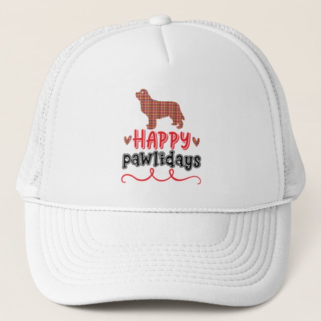 Happy Pawlidays | Funny Word Pun Trucker Hat (Front)