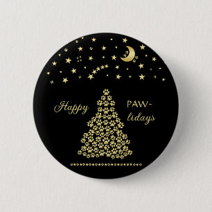 Happy Pawlidays, Gold shiny Paw Christmas tree 6 Cm Round Badge