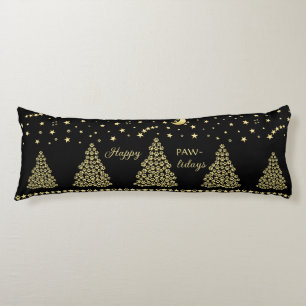 Happy Pawlidays, Gold shiny Paw Christmas tree Body Cushion