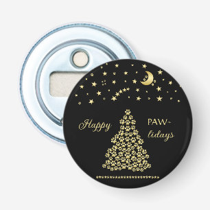 Happy Pawlidays, Gold shiny Paw Christmas tree Bottle Opener