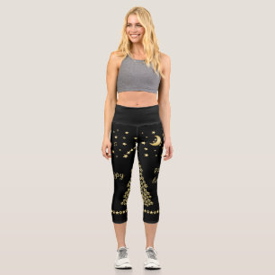 Happy Pawlidays, Gold shiny Paw Christmas tree Capri Leggings