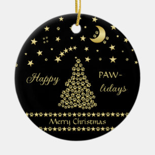 Happy Pawlidays, Gold shiny Paw Christmas tree Ceramic Tree Decoration