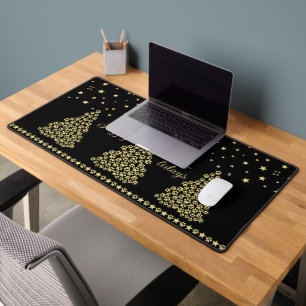 Happy Pawlidays, Gold shiny Paw Christmas tree Desk Mat