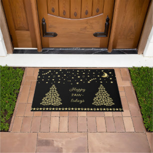 Happy Pawlidays, Gold shiny Paw Christmas tree Doormat