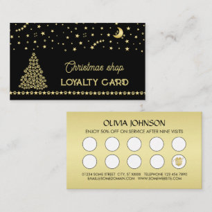 Happy Pawlidays, Gold shiny Paw Christmas tree Loyalty Card