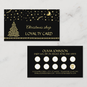 Happy Pawlidays, Gold shiny Paw Christmas tree Loyalty Card