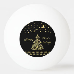 Happy Pawlidays, Gold shiny Paw Christmas tree Ping Pong Ball