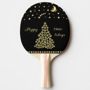 Happy Pawlidays, Gold shiny Paw Christmas tree Ping Pong Paddle