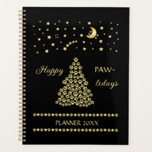 Happy Pawlidays, Gold shiny Paw Christmas tree Planner