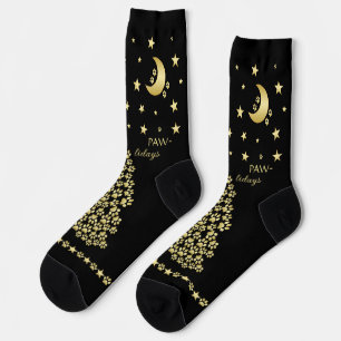 Happy Pawlidays, Gold shiny Paw Christmas tree Socks