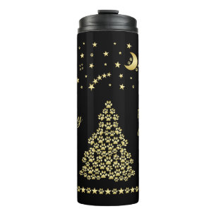 Happy Pawlidays, Gold shiny Paw Christmas tree Thermal Tumbler