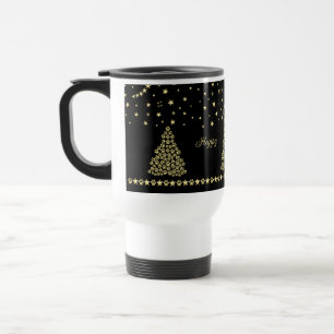 Happy Pawlidays, Gold shiny Paw Christmas tree Travel Mug
