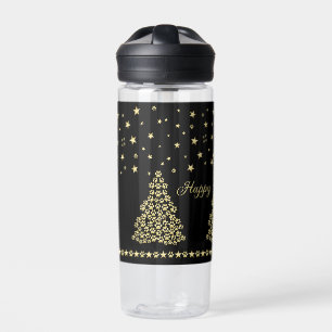 Happy Pawlidays, Gold shiny Paw Christmas tree Water Bottle