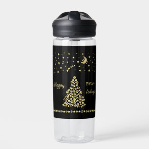Happy Pawlidays, Gold shiny Paw Christmas tree Water Bottle