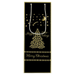 Happy Pawlidays, Gold shiny Paw Christmas tree Wine Gift Bag