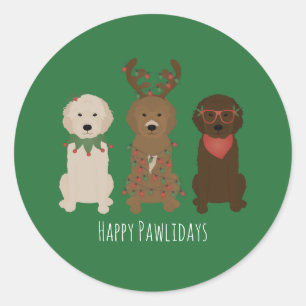 Happy Pawlidays Goldendoodle Christmas Lights Classic Round Sticker
