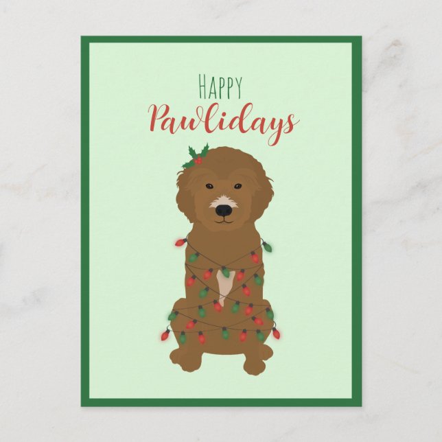 Happy Pawlidays Goldendoodle Christmas Lights Holiday Postcard (Front)