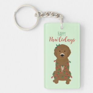 Happy Pawlidays Goldendoodle Christmas Lights Key Ring
