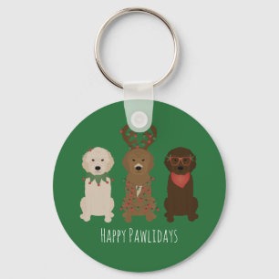 Happy Pawlidays Goldendoodle Christmas Lights Key Ring