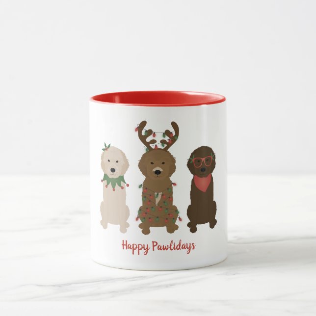 Happy Pawlidays Goldendoodle Christmas Lights Mug (Center)
