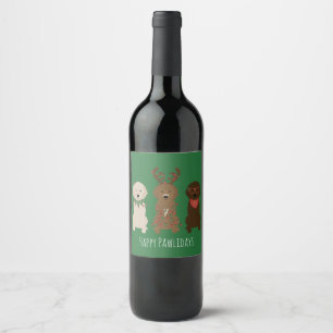Happy Pawlidays Goldendoodle Christmas Lights Wine Label