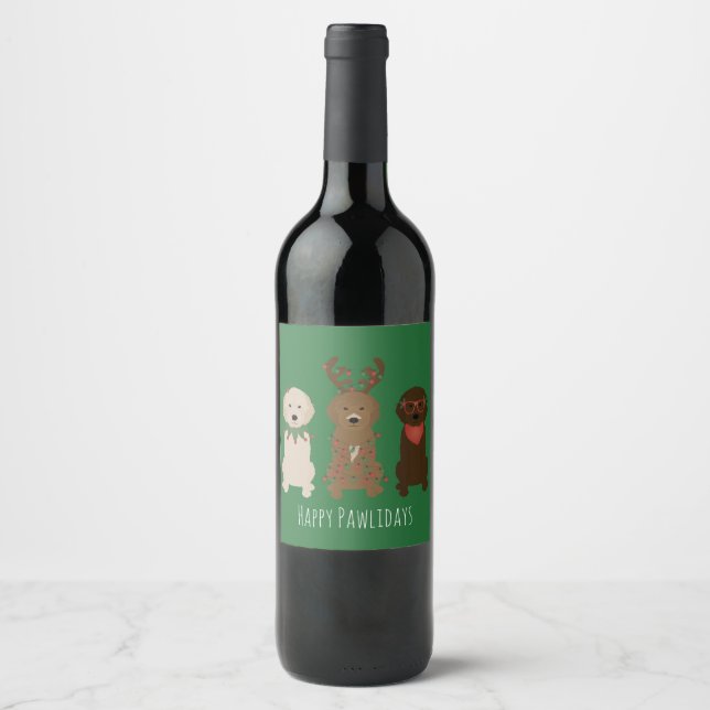 Happy Pawlidays Goldendoodle Christmas Lights Wine Label (Front)