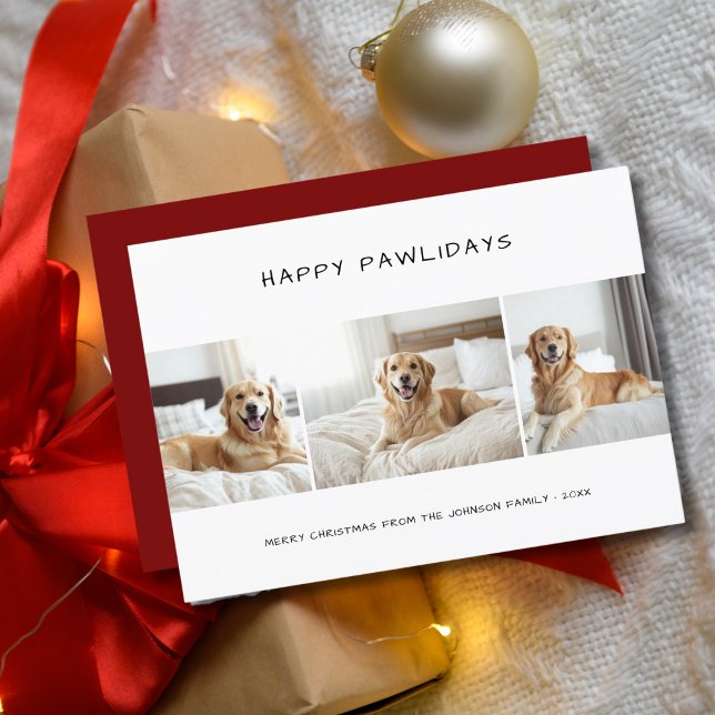 Happy Pawlidays Golder Retriver Dog Photo Pet Holiday Card (Creator Uploaded)
