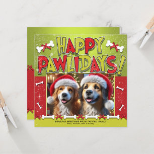 Happy PAWLIDAYS Green & Red Snowy Holiday Photo Invitation