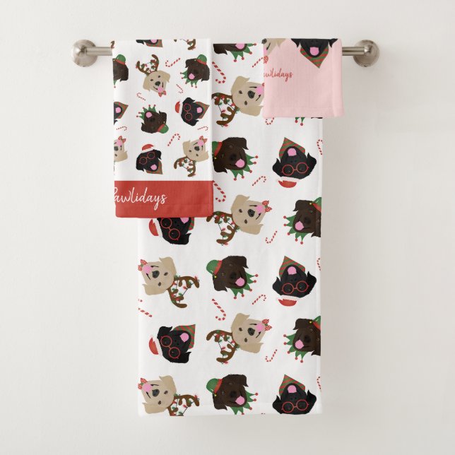 Happy Pawlidays Labrador Retriever Dogs Bath Towel Set (Insitu)