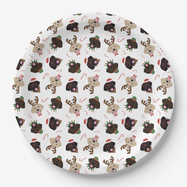 Happy Pawlidays Labrador Retriever Dogs Paper Plate (Front)