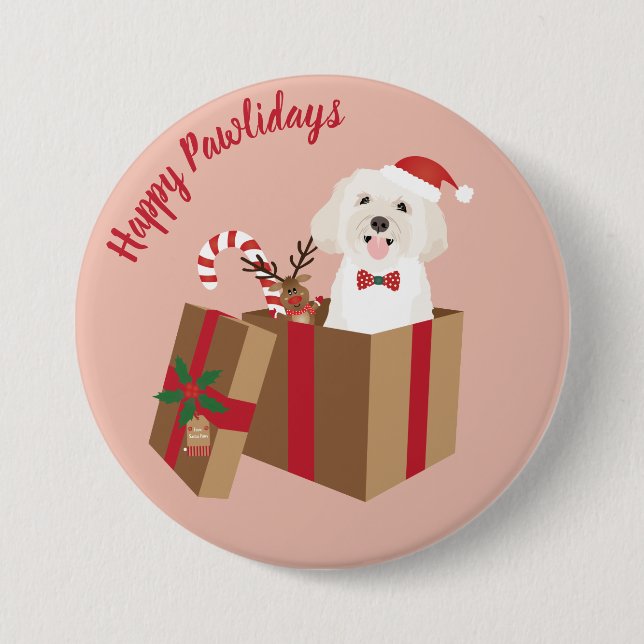 Happy Pawlidays Maltipoo Christmas Present 7.5 Cm Round Badge (Front)