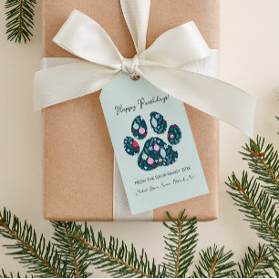 Happy Pawlidays Modern Paw Art Holiday Gift Tag