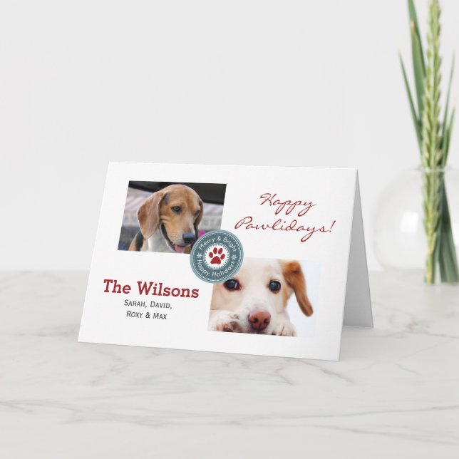 Happy Pawlidays Multiple Photo Pet Holiday Card (Front)
