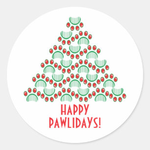 Happy pawlidays, paw print forming Christmas tree Classic Round Sticker