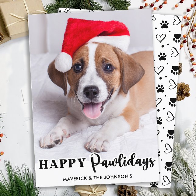 Happy Pawlidays Personalised Cute Pet Dog Photo Holiday Card (Creator Uploaded)