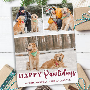 Happy Pawlidays Personalised Modern Dog 3 Photos Holiday Postcard