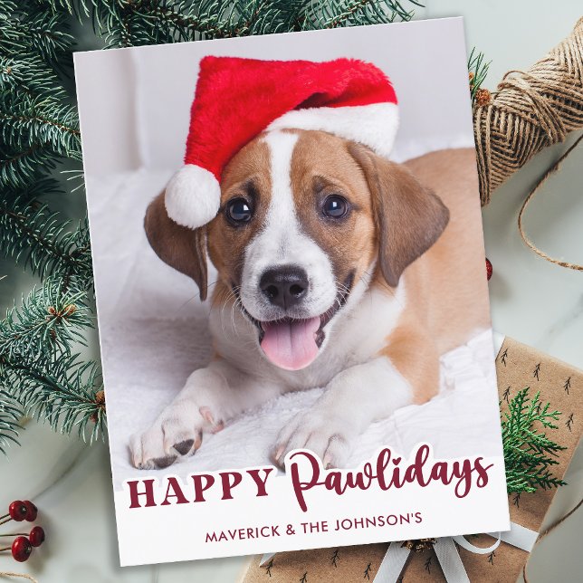 Happy Pawlidays Personalised Modern Pet Dog Photo Holiday Postcard (Creator Uploaded)