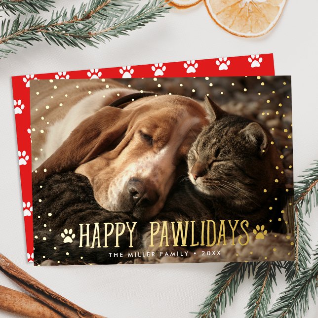 Happy Pawlidays Pet Photo Foil Holiday Card (Creator Uploaded)