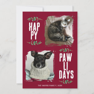 Happy Pawlidays Pet Photo Greenery Holiday Card