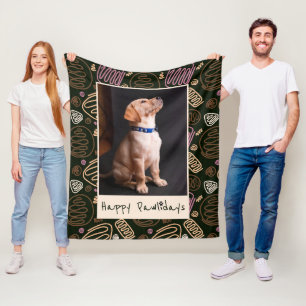Happy Pawlidays Pink Black One line Pet Photo Fleece Blanket