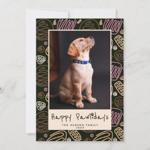 Happy Pawlidays Pink Black One line Pet Photo Holiday Card