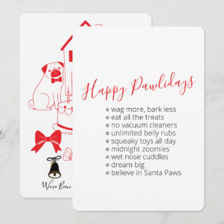Happy Pawlidays Pug Red Black Christmas Thank You Card