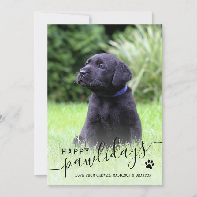 Happy Pawlidays Puppy Photo Modern Pet Christmas Holiday Card (Front)