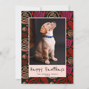 Happy Pawlidays Red Black One line Dog Pet Photo Holiday Card
