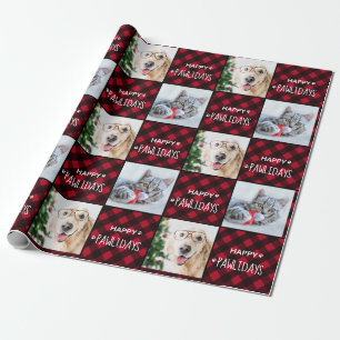 Happy Pawlidays Red Buffalo Plaid Custom 2 Photo   Wrapping Paper