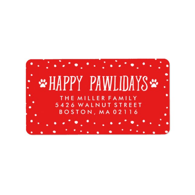 Happy Pawlidays | Red Holiday Address Label (Front)