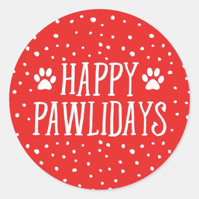 Happy Pawlidays | Red Holiday Classic Round Sticker (Front)