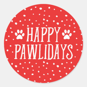 Happy Pawlidays   Red Holiday Classic Round Sticker