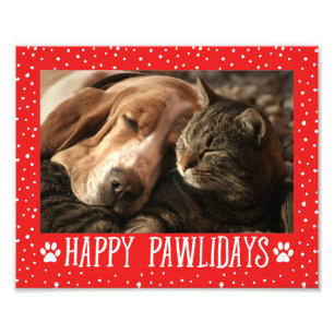 Happy Pawlidays   Red Holiday Photo Print
